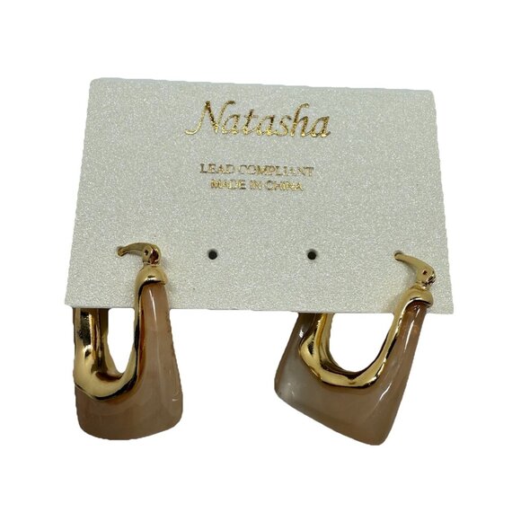 Natasha Blush Resin Gold Hoop Earrings Statement Chunky Retro Acrylic Jewelry - Picture 1 of 3